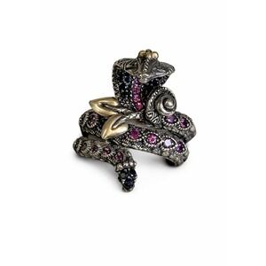 Barbara Bixby 18K Gold & 925 Sterling Silver Garnet Cobra Snake Ring Size 8.5